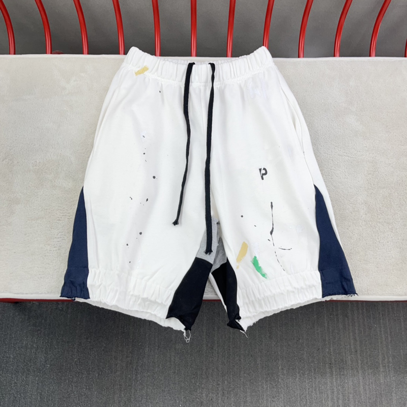 

23ss Men Drawstring Painting Cotton Shorts Summer Europe USA Splash Ink Artist Sweatshort Painted Unisex Wrinkle Design Casual Middle Jogging Short Sweatpants, Navy