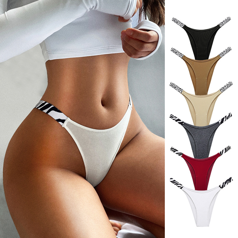 In Bulk Women&#039;s Sexy Underwear Panties Half-pack Hip Zebra Pattern Side Female Cotton Underpants Thong Briefs-image-852364678