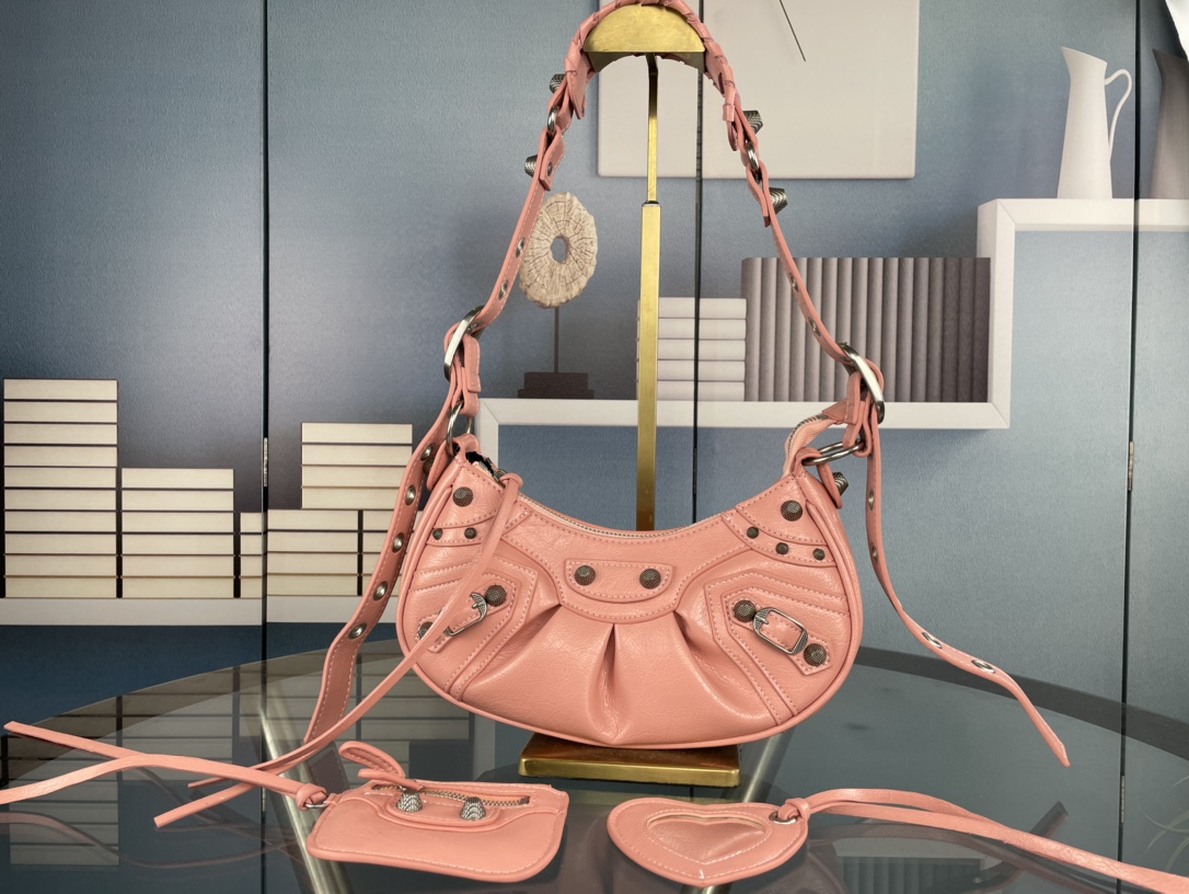 

Half Moon Bag Plain Armpit Bags Rivet Messenger Purse Genuine Leather Fashion Silver Hardware Cowhide Axillary Women Crossbody Wallet High Quality, Orange