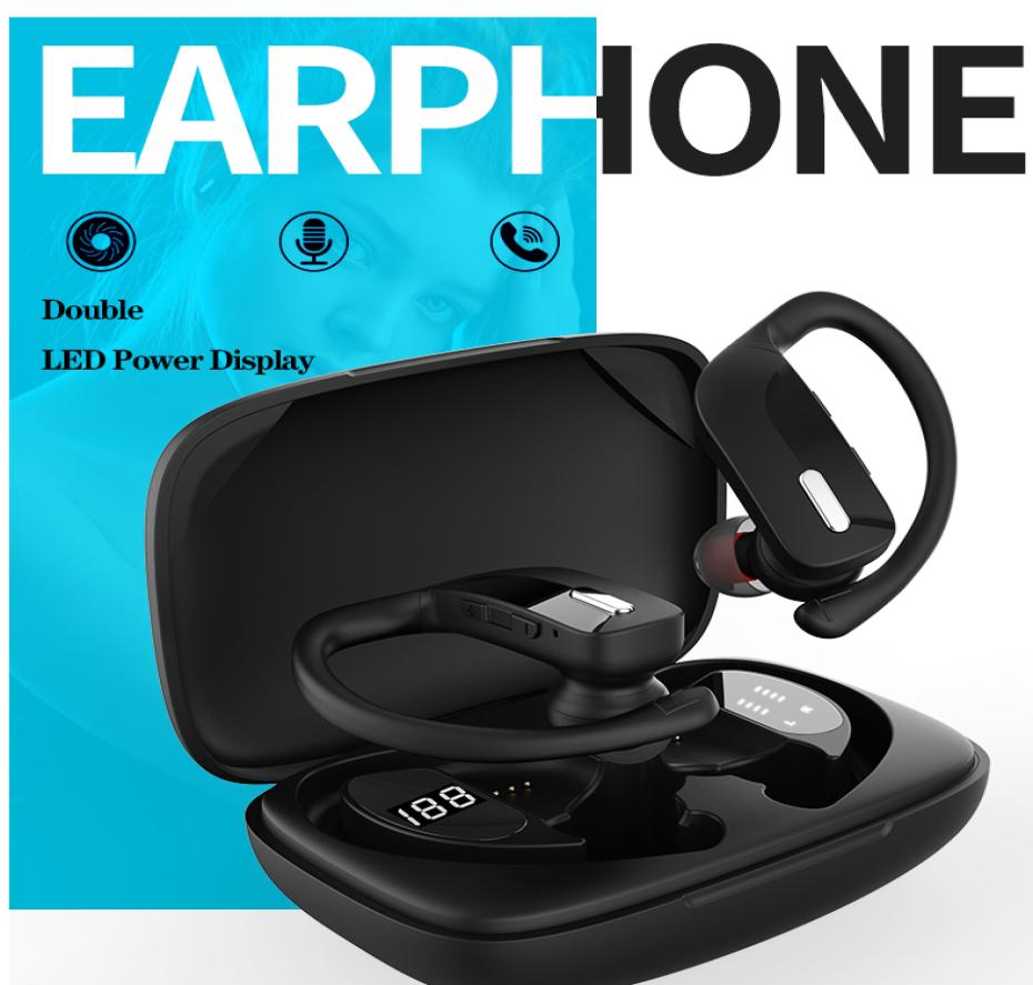 

Wireless Earbuds Headphones Sport Earphones with LED Display TWS Stereo Deep Ear Buds with Earhooks Waterproof inEar Builtin Mic5017774, Black