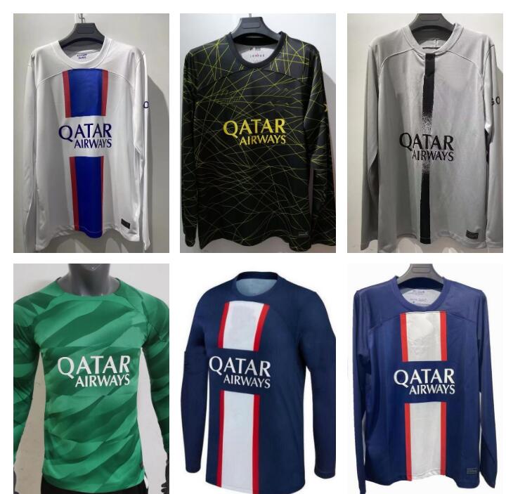 

22 23 pSGs Long Sleeve Soccer Jerseys Messis 2022 2023 Paris maillot de foot SERGIO RAMOS HAKIMI MBAPPE Football Shirt VERRATTI MARQUINHOS Maillots goalkeeper