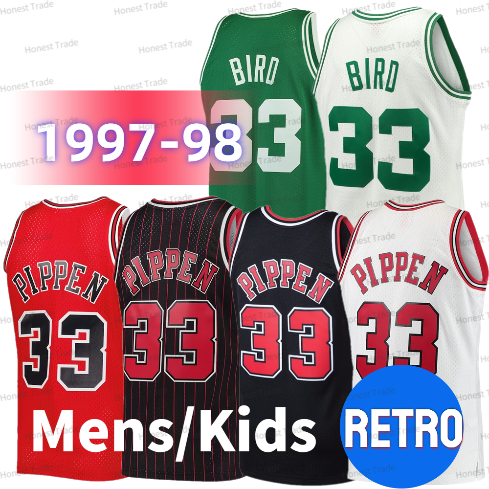 

Retro Basketball Jersey 33 Larry Bird 33 Scottie Pippen Mens Stitched White Red 1997-98 Throwback Basketball Men Kids Boys Jerseys, Men finals jersey