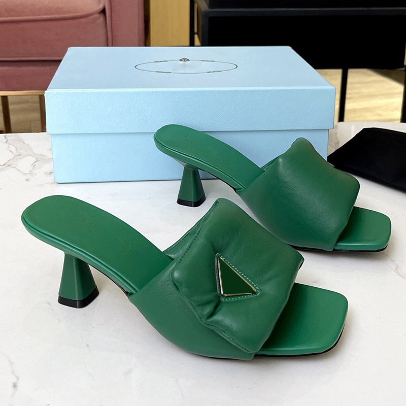 

Womens Sandals Sheepskin Stiletto Heels 6.5cm Square Head Slippers Retro Black Slide Designer Mule Classic Fuchsia Mule Flip Flops Slip On Wedding Shoe For Party