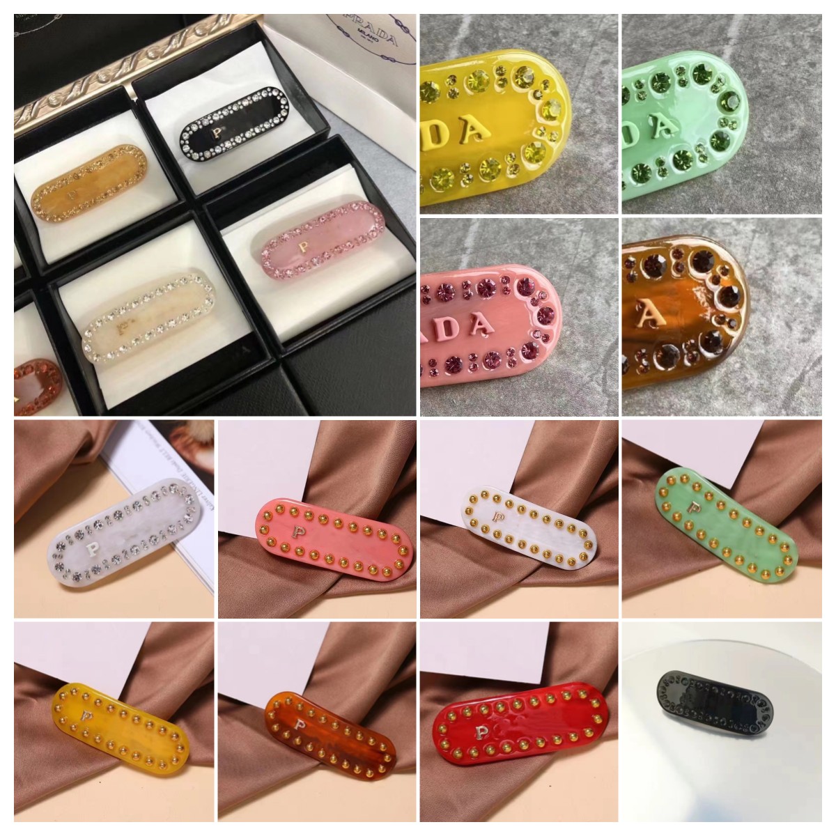 

2023 New Hair Pins Luxury Brand Triangle Shape P Logo Acrylic Encrusted Letters Hair Accessories Girl Hair Decoration Tools Beauty Product With Nice Quality 14 Color