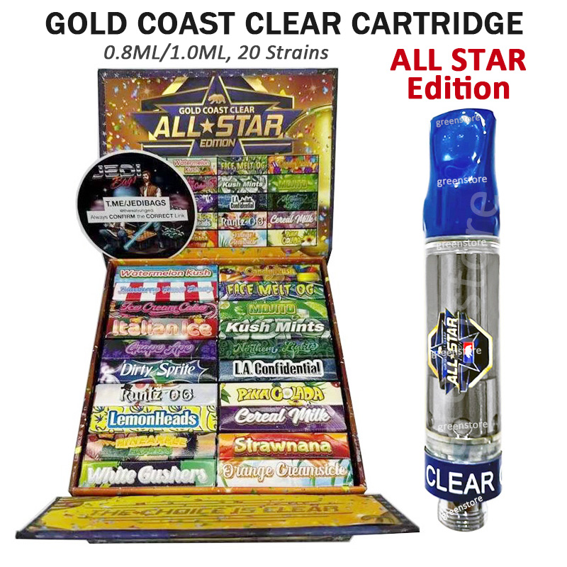 

Gold Coast Clear Cart All Star Edition GCC Vape Cartridge 0.8ML 1.0ML Pyrex Glass Atomizer Ceramic Coil Thick Oil 510 Tank Cure Extracts Carts West Coast Curepen