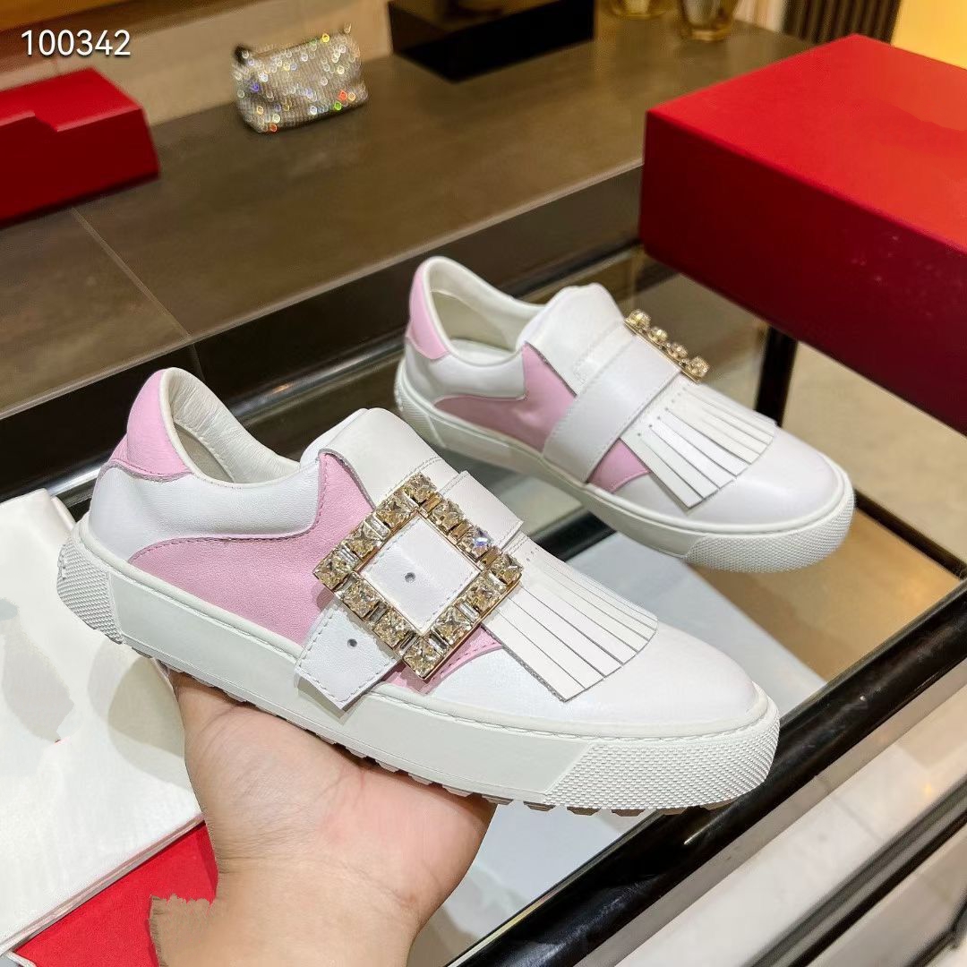 

Women's rv shoes Made in Italy White/pink fabric lace-up sneakers Mesh stitch dry fabric upper Stitching of leather is embellished mkjkmkjkm000002