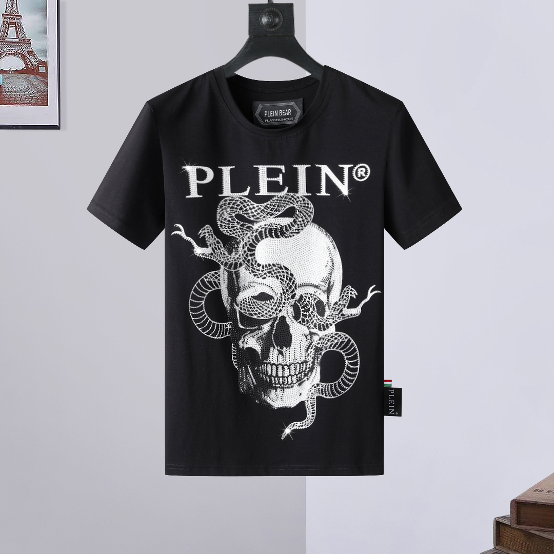 

PLEIN BEAR T SHIRT Mens Designer Tshirts Brand Clothing Rhinestone PP Skull Men T-SHIRT ROUND NECK SS SNAKE PLEIN WITH CRYSTALS Tshirt Top Tees 161675, Black