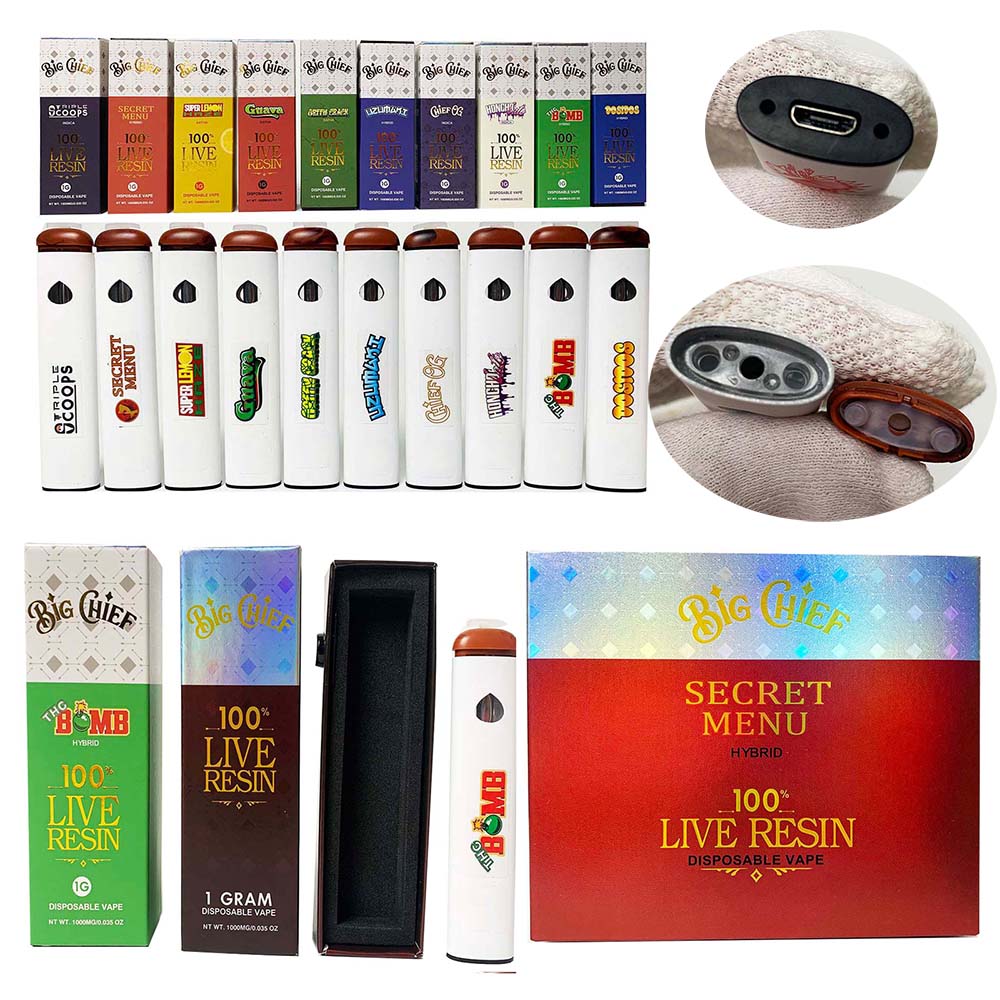 

Popular BIG CHIEF Disposable Vape Pens 280mah Rechargeable Battery 1.0ml Empty Vaporizer Pods Ceramic Coil Cartridges E cigarettes carts with packaging 10 strains