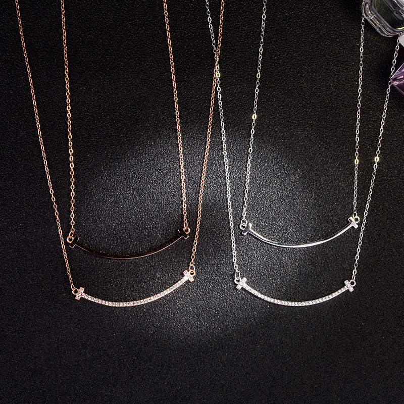 

S925 sterling silver luxury smile necklace smooth full diamond front and back fashionable simple Tiktok same style