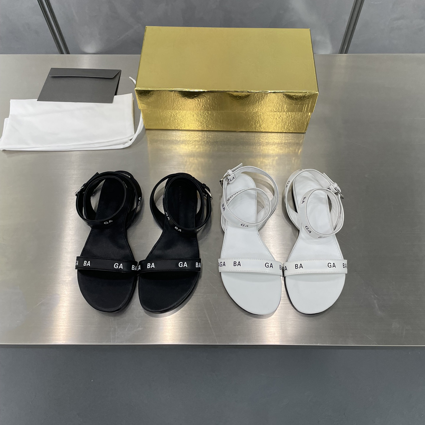 

Fashion women sandal afterhour sandal black white calfskin Metal buckle leather One word form summer designer spring paris flat anti slide wedding hotel size 35-41