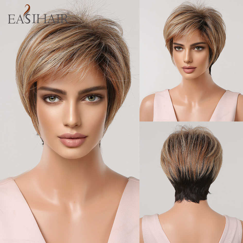 

Synthetic Wigs Easihair Short Synthetic Wigs for Women Blonde Bob Layered Natural Hair Curly Wig Highlight High Temperature Fiber Cosplay 230227, Ss199-1