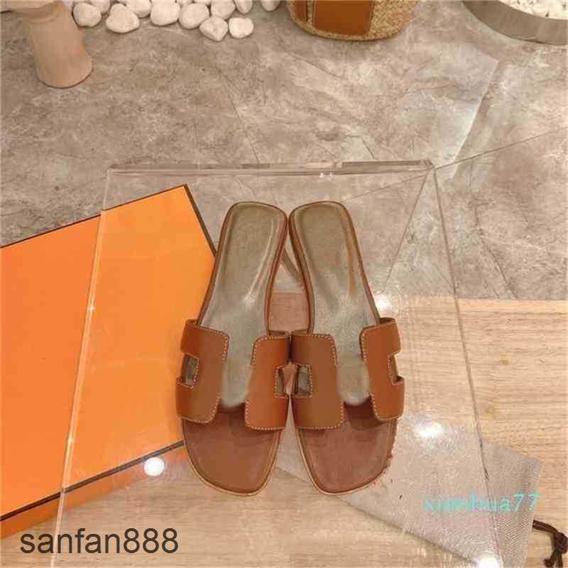 

Original Designer Hemres Slippers Luxury H erme slippers leather Sliders designer ladies sandals summer flat shoes fashion beach women With logo HFBX, Blue