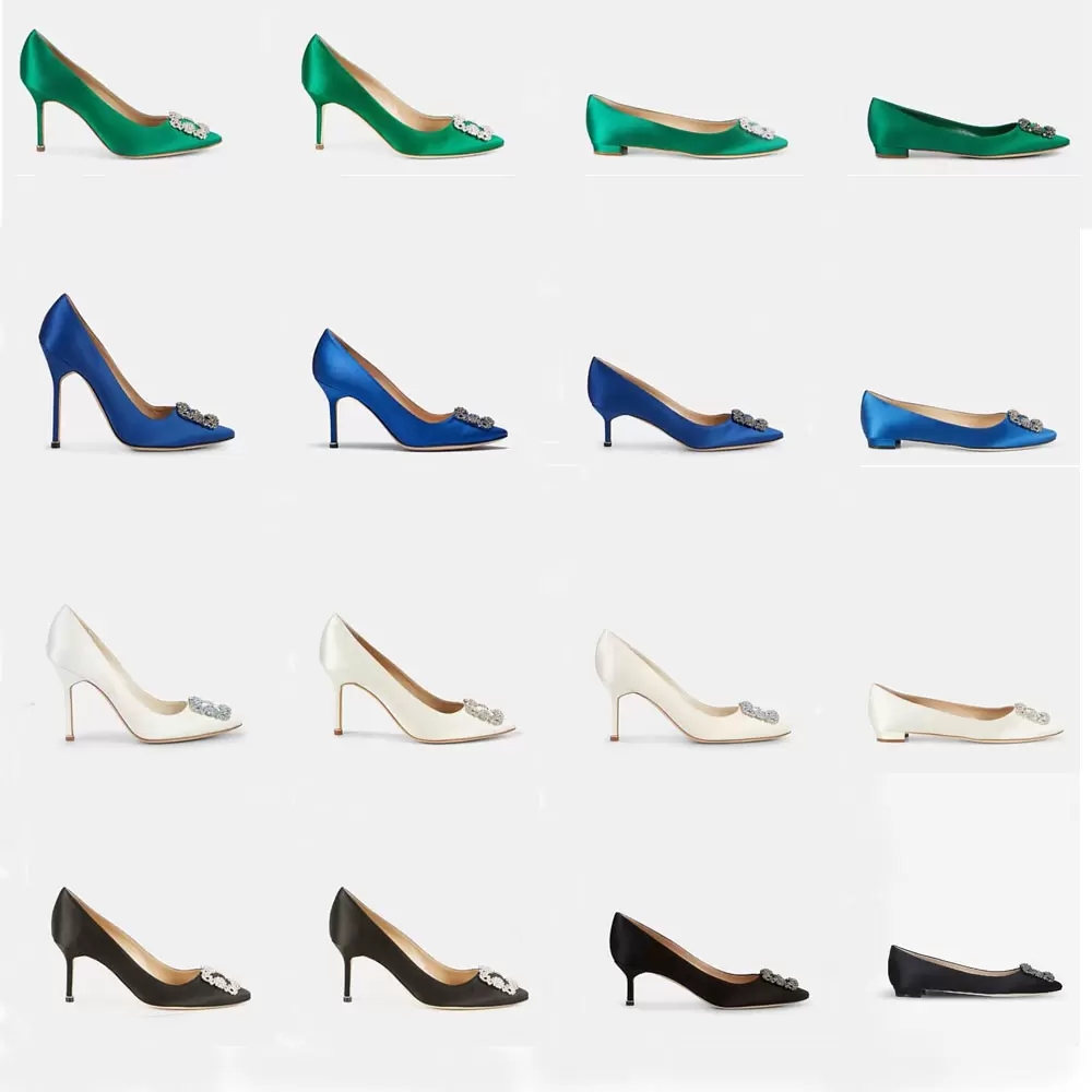 

Women Name Designer sandal brand pumps luxury dress high heels shoes sandals navy Hangisi 70mm crystal buckle silk satin pumps lady's wedding party gift with box
