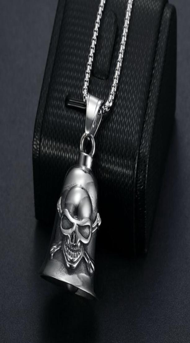 

Hip Hop Rock Stainless Steel Skull Bell Pendants Necklace for Men Punk Jewelry Never Fade Gift3618458