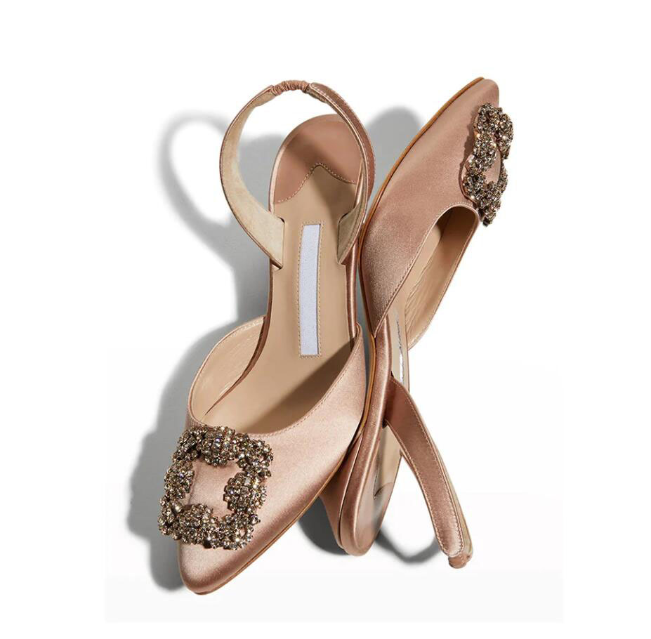 

Women high heels sandals Hangisli satin slingback pumps crystal buckle turquoise lady wedding dress pump classic sandal 70mm with box