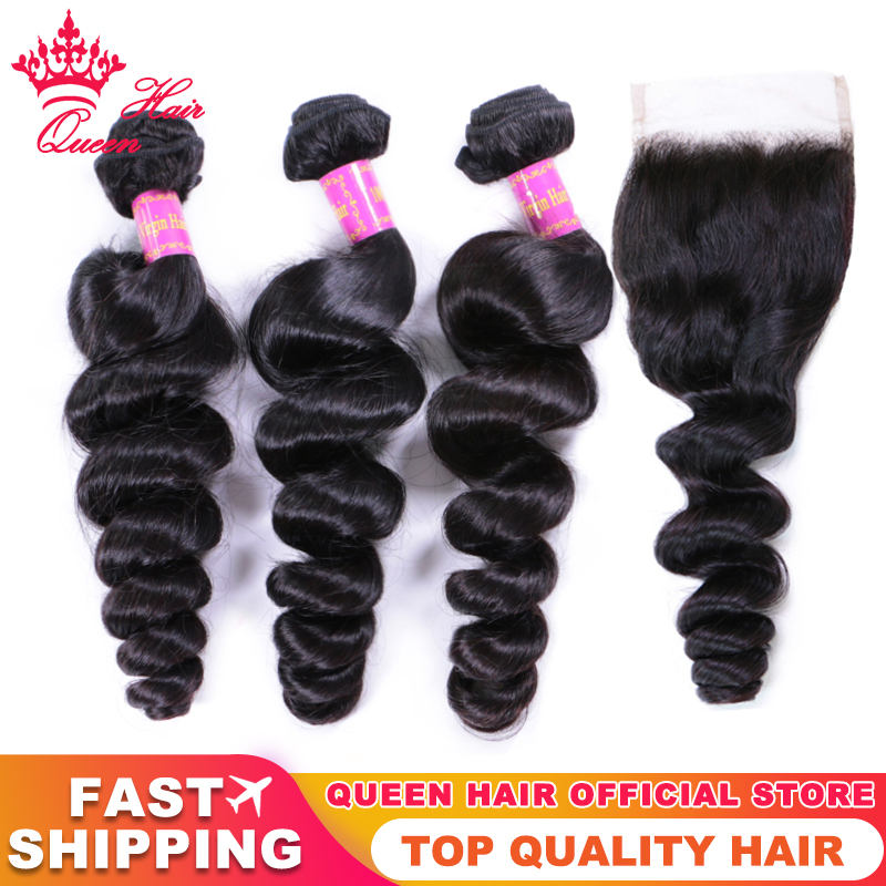 

Top Quality Brazilian Loose Wave Bundles With Lace Closure 100% Virgin Human Raw Hair Natural Color Can Be Dyed Queen Hair Products Free Shipping