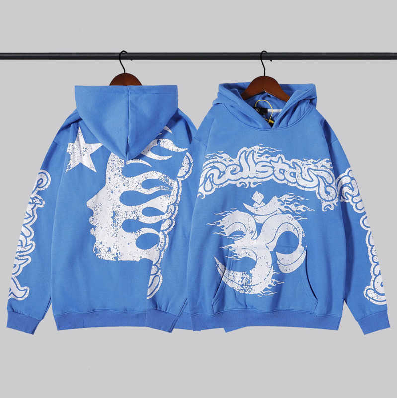 

Men and Women Cotton Hellstar Herbo Hoodie Flaming Star Pullover Hoodies, Blue