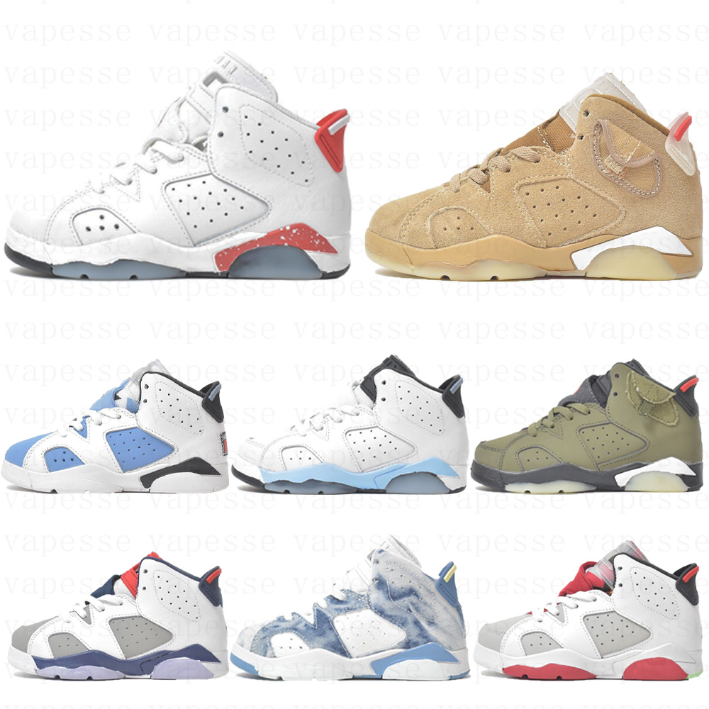 

Jumpman 6s kids shoes J6 children's shoes high athletic outdoor trainers university blue British khaki medium olive Brand size 26-37.5 dado3