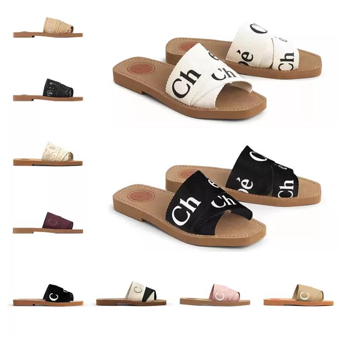 

2023 Slippers Designer Women Woody Flat Mules Sandals Slides Sail Canvas White Black Women Outdoor Beach Slipper shoes size 35-42