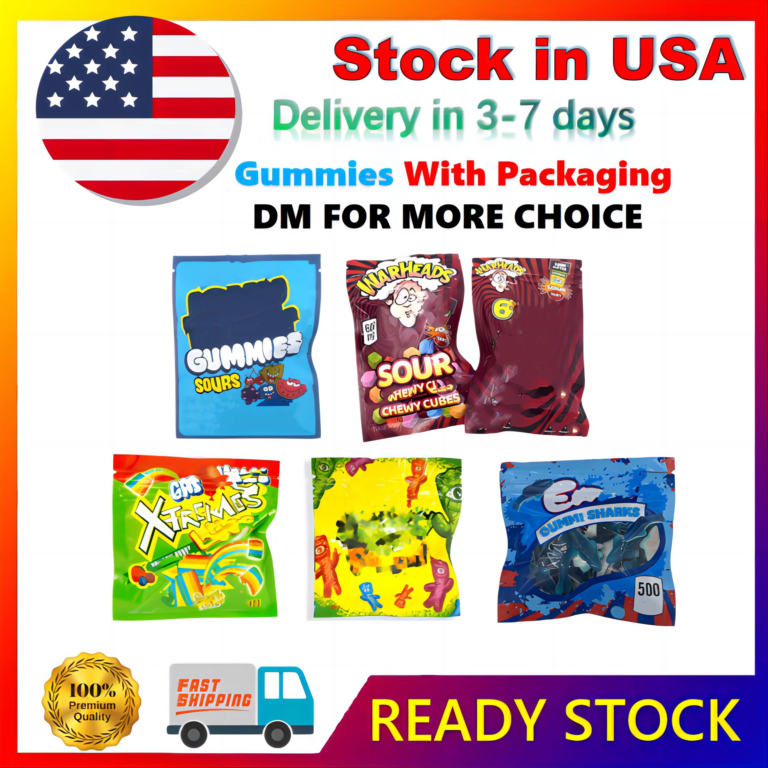 

USA Stock prefilled D9 Edibles Gummies thco candy 500/600mg With Packagings bag Made And Shipped Directly From USA