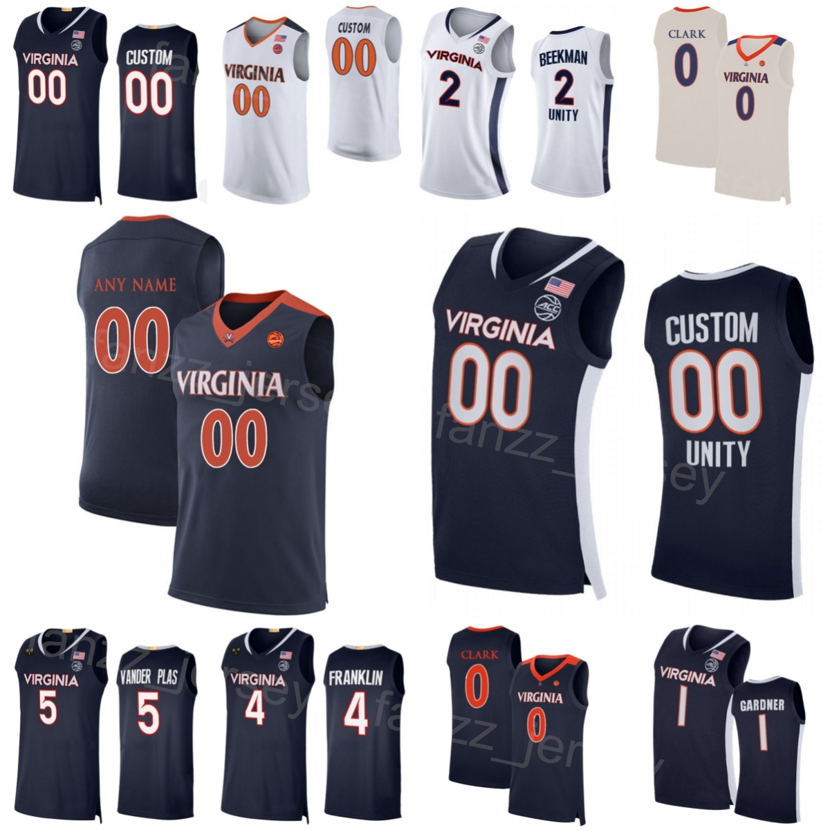 

College Basketball 4 Armaan Franklin Jersey Virginia Cavaliers 1 Jayden Gardner 0 Kihei Clark 2 Reece Beekman 5 Ben Vander Plas 11 Isaac McKneely Embroidery NCAA, Navy blue