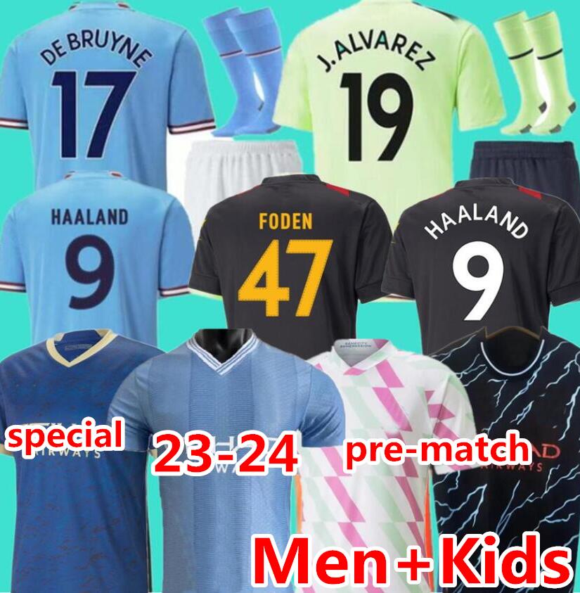 

22 23 24 HAALAND SOCCER JERSEYS GREALISH STERLING MANS CITIES MAHREZ DE BRUYNE FODEN 2022 2023 2024 football tops shirt kids kit sets uniform, Third away ucl patch