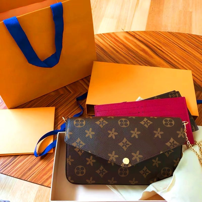 

Luxurys Designer 3pcs set Accessories Women Bags Handbag Crossbody Louiseity Womens viutonity Leather Purse Luluemen Fashion Shoulder Tote Bag Wallet With Box, Embossed red