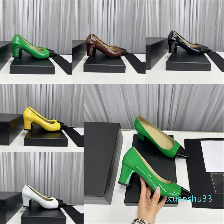 

2023 designer Bright colored pointed high heel sandals womens luxury Patent Leather elegance shallow mouth Dress sandal ladys Sexy Spliced Thick heel shoes sizes 39, White