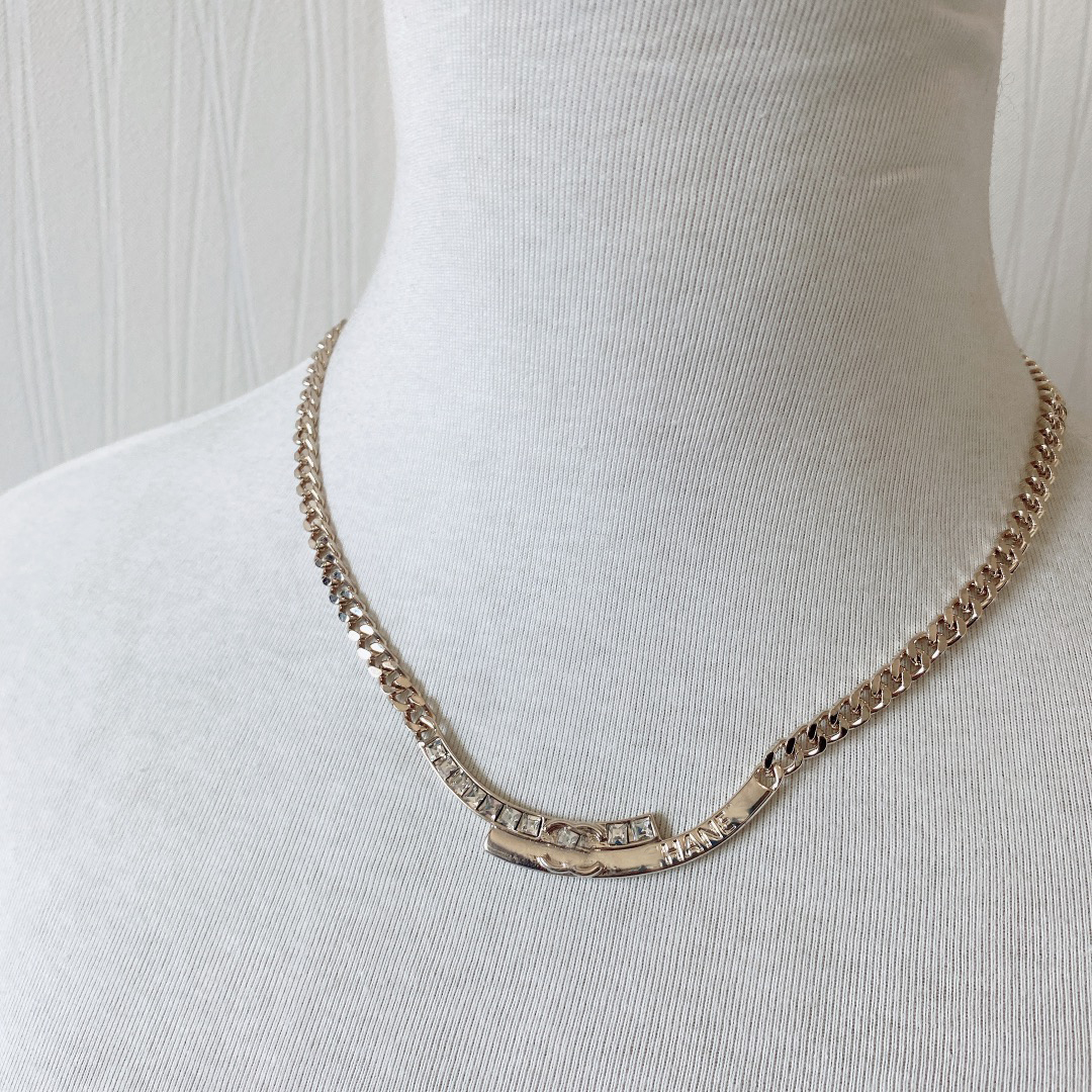 

18K Gold Plated Brass Copper Necklace Fashion Women's Designer Double Letters Necklaces Choker Pendant Chain Crystal Imitation Pearl Wedding Jewelry Accessories