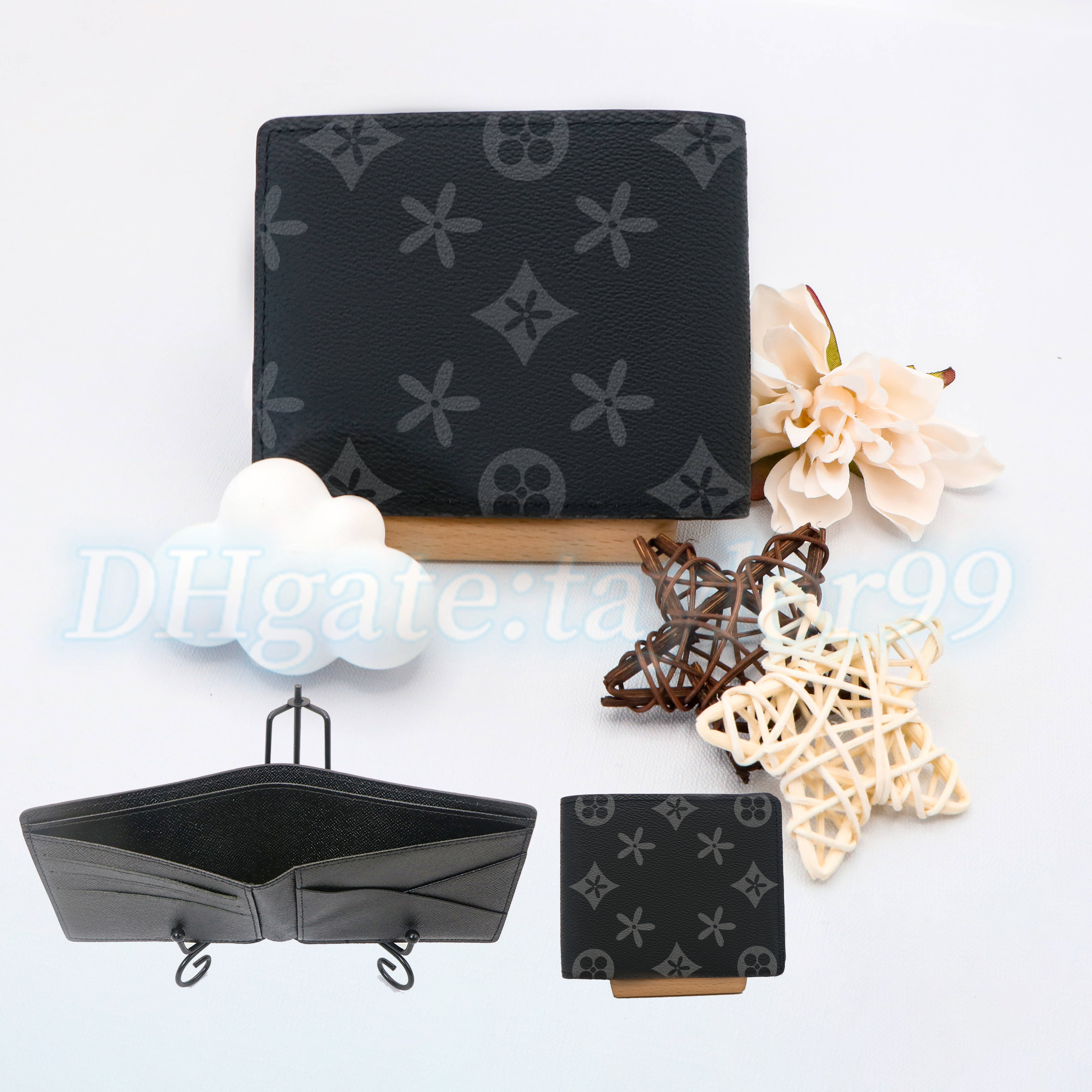 

highend quality Purses Man wallet 3 credit card slot Coin Brown flower M60895 Multiple Women key pouch card holder Genuine Leather luxury Designer wallets Clutch Bag, Black plaid