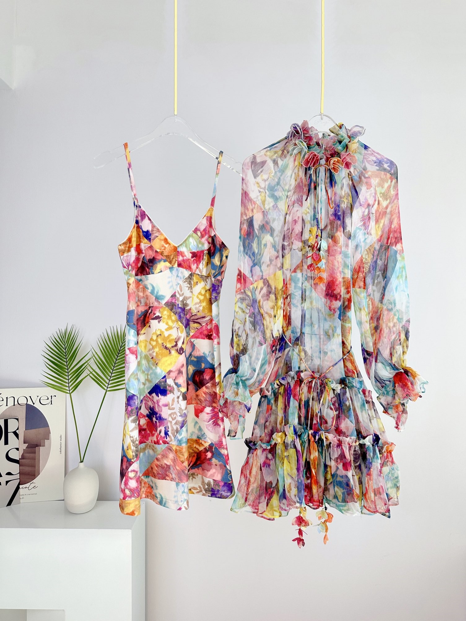 

Casual Dresses 2023 Australian Designer Designs New Spring/Summer Holiday Collection Lace up Collar Long Sleeve Mini Dress, Multi