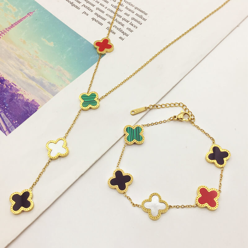 

Luxury Women Style Colorful Clover Charm Bracelet Necklace Brand Jewelry