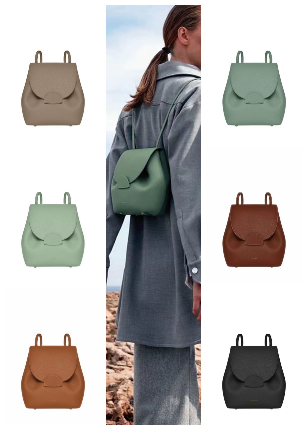 

Polene Paris Polene Numero Dix Half-moon Bag Full-grain Textured Smooth Calf Leather Tote Designer Zip Closure Crossbody Women Hobo Handbags Shoulder Cognac Camel, Almond green