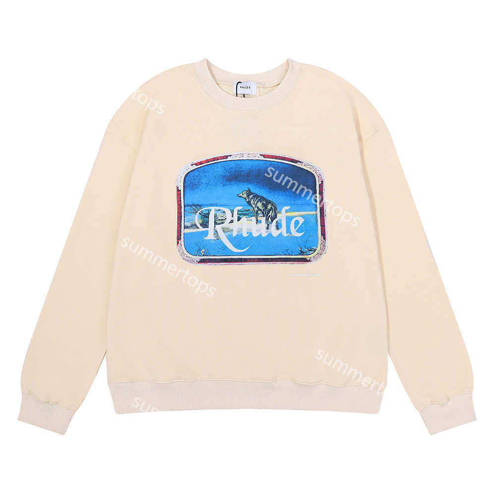 

RHUDE Designer Sweatshirt Lone Wolf Print Men Women Streetwear Mens Sweatshirt Cotton Crewneck Hip Hop High Street Pullover Hoodies F02