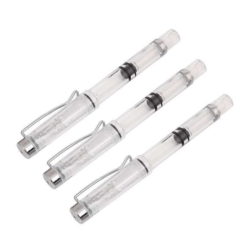

School&Office Supplier Large Capacity Piston Fountain Pen Multi Nibs Drawing Writing Pen Transparent Plastic High-capacity Fountain Pens with bent nib, Clear