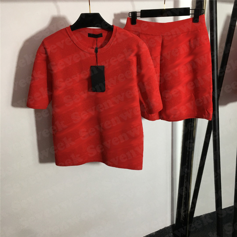 

Women Letter Knitted T Shirt Sweaters Shorts Sets Designer Fashion Pullover Woman Knits Top Dress Two Piece Suits, White