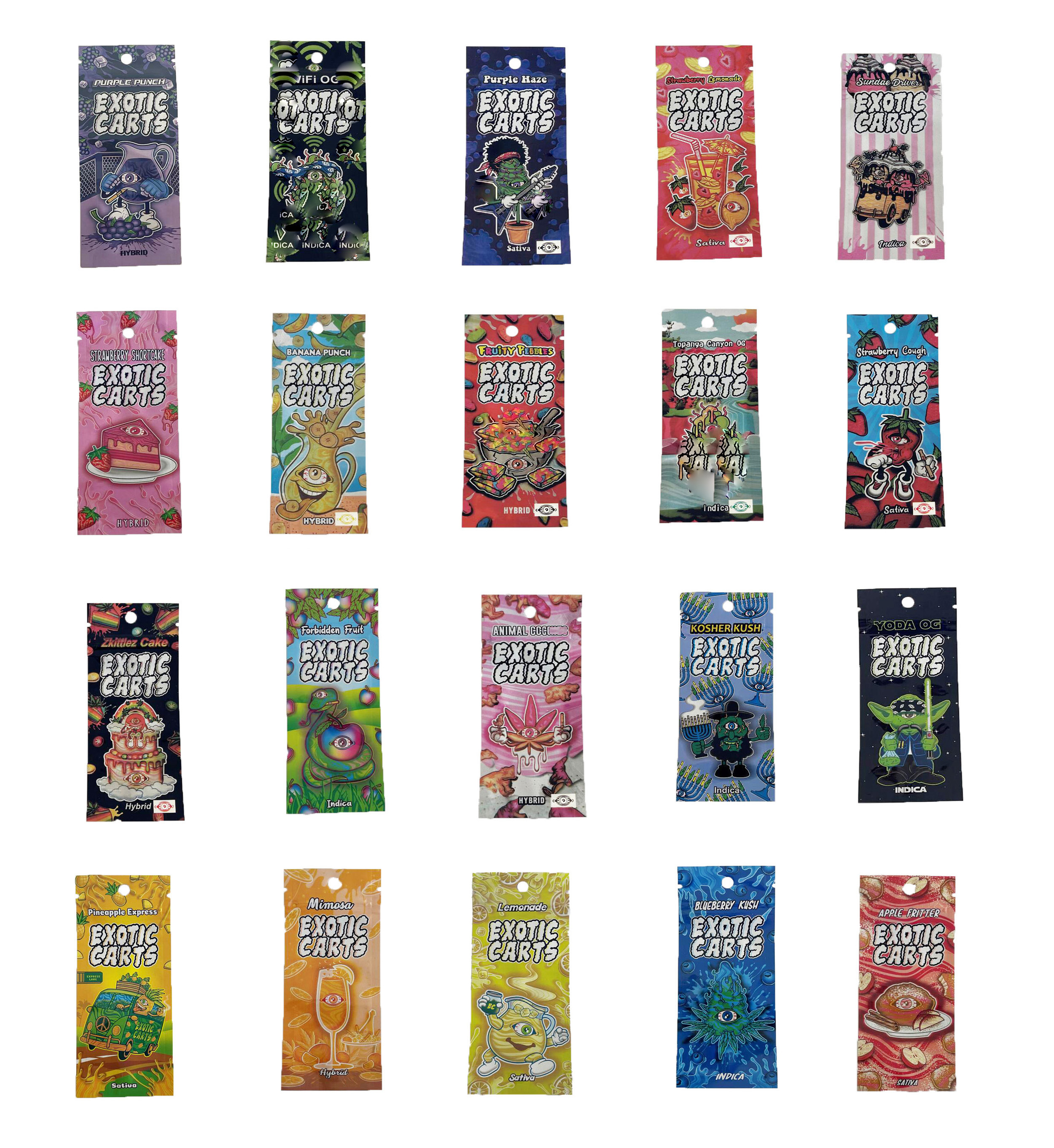 

EXOTIC CARTS Atomizer Packing Bag Fruit Nebulizer Infused Candy Edibles Packaging Mylar Smell Proof bags