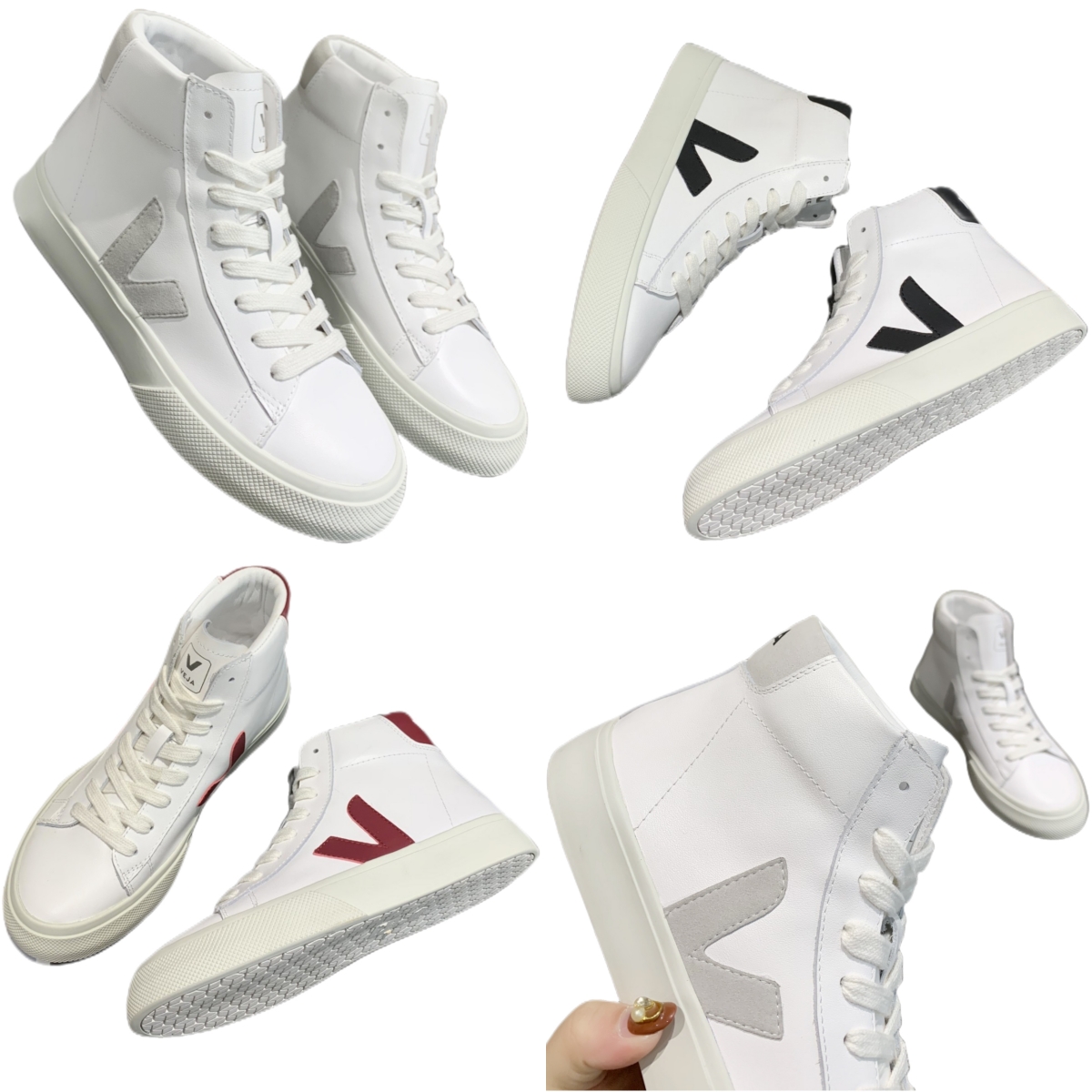 

Designer Women VEJA Shoes High Top Men VA Word Leather White shoe Stitching Brown Lace Up Sneaker Leathers Lining Rubber Sole Black Orange Shoe Tail with Box Size 35-45