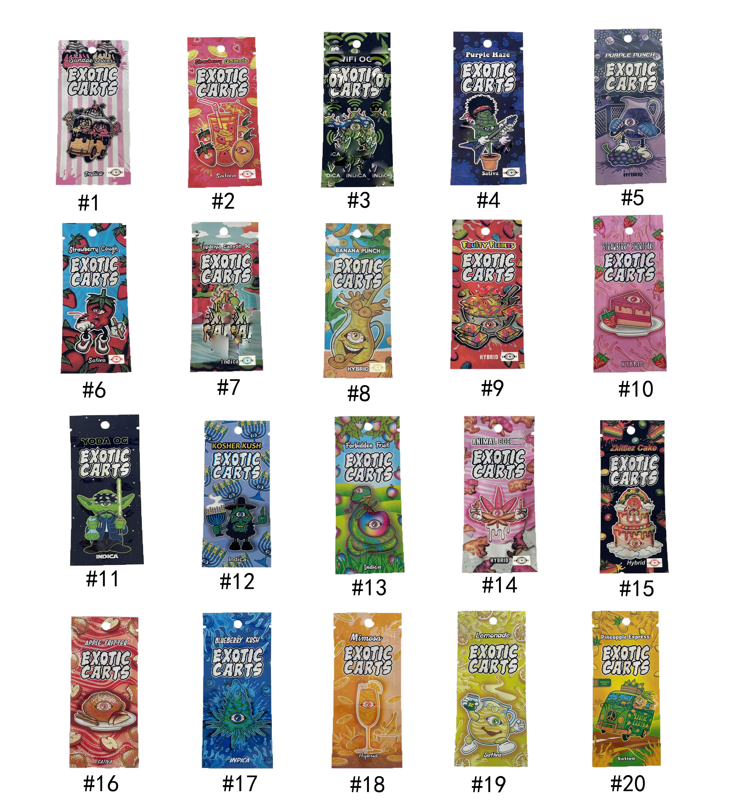 

exotic carts packaging bags E-cigarette Atomizer Package pack Fruit flavor Infused Candy Edibles Packing Mylar Smell Proof Wholesale bag
