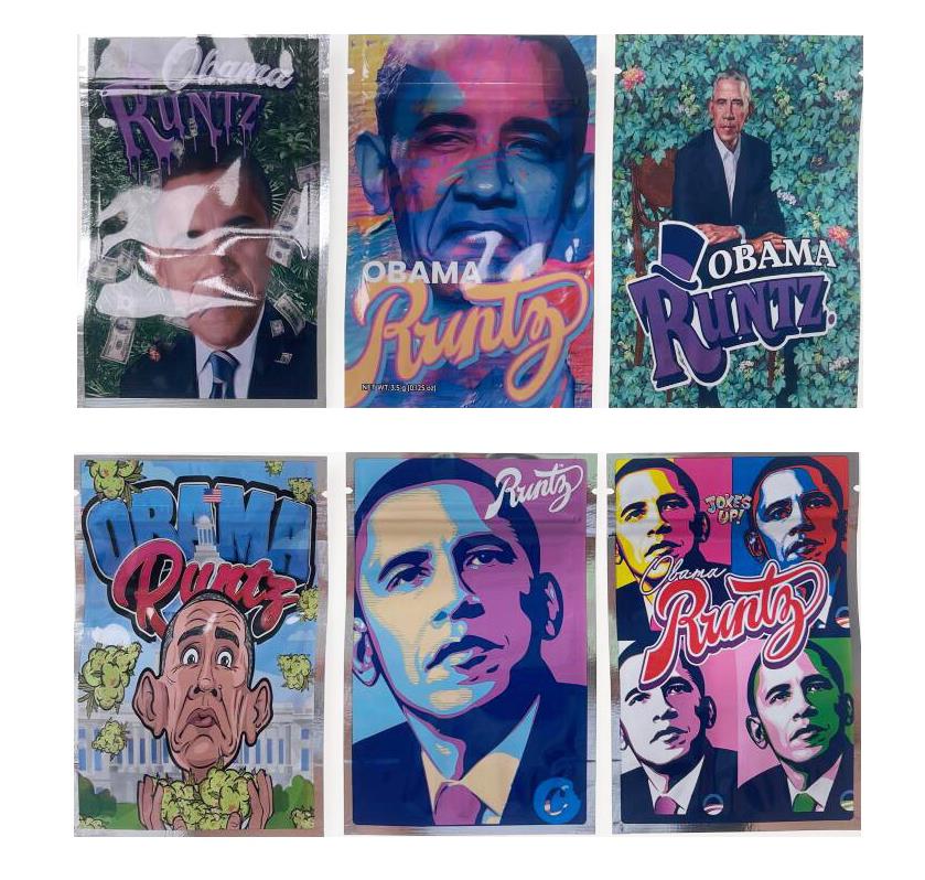 

Packing Bags Runtz Obama 3.5G Mylar Zipper Pouch Storage Retail Package Packaging