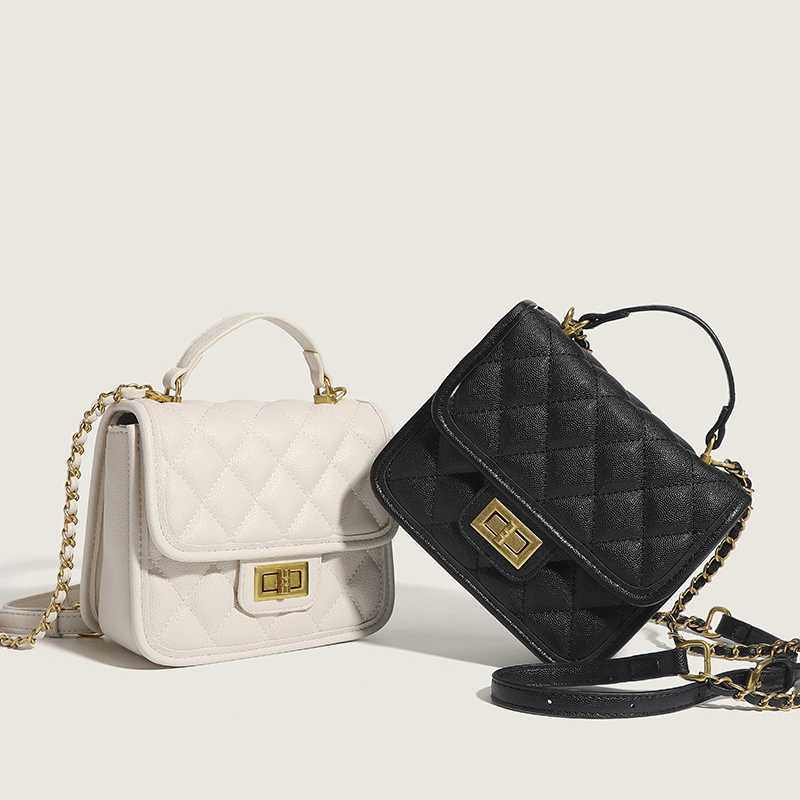 

Niche design single shoulder crossbody bag 2023 fashion trend chain package lock handbag simple small square bag, White as thepicture
