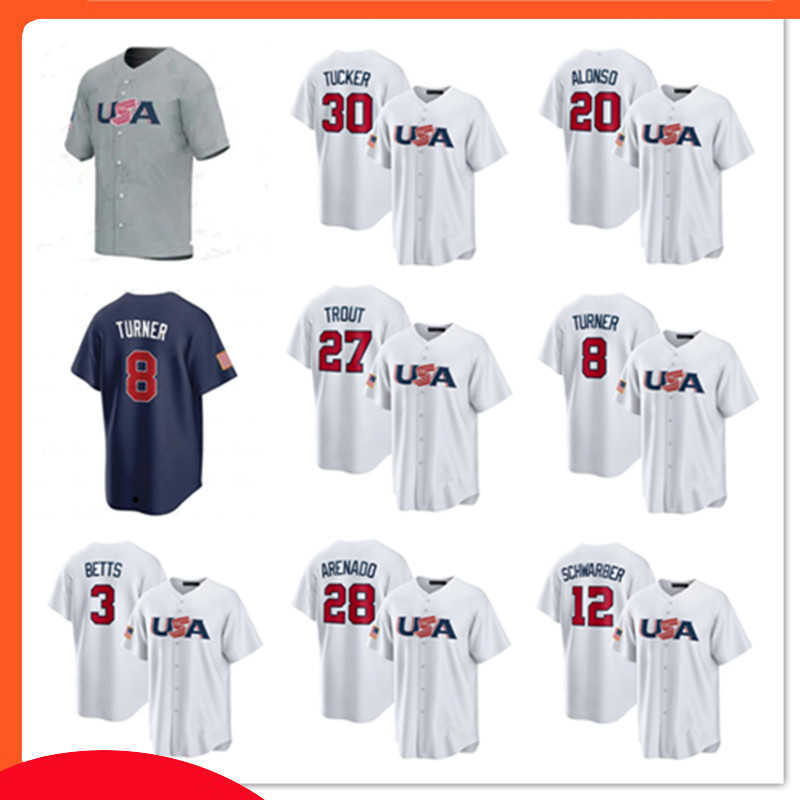 

Custom 2023 Team USA Baseball Jersey Lance Lynn Nick Martinez Miles Mikolas Ryan Pressly Brooks Raley Brady Singer Devin Williams Mike Trout Trea Turner Jerseys, Color