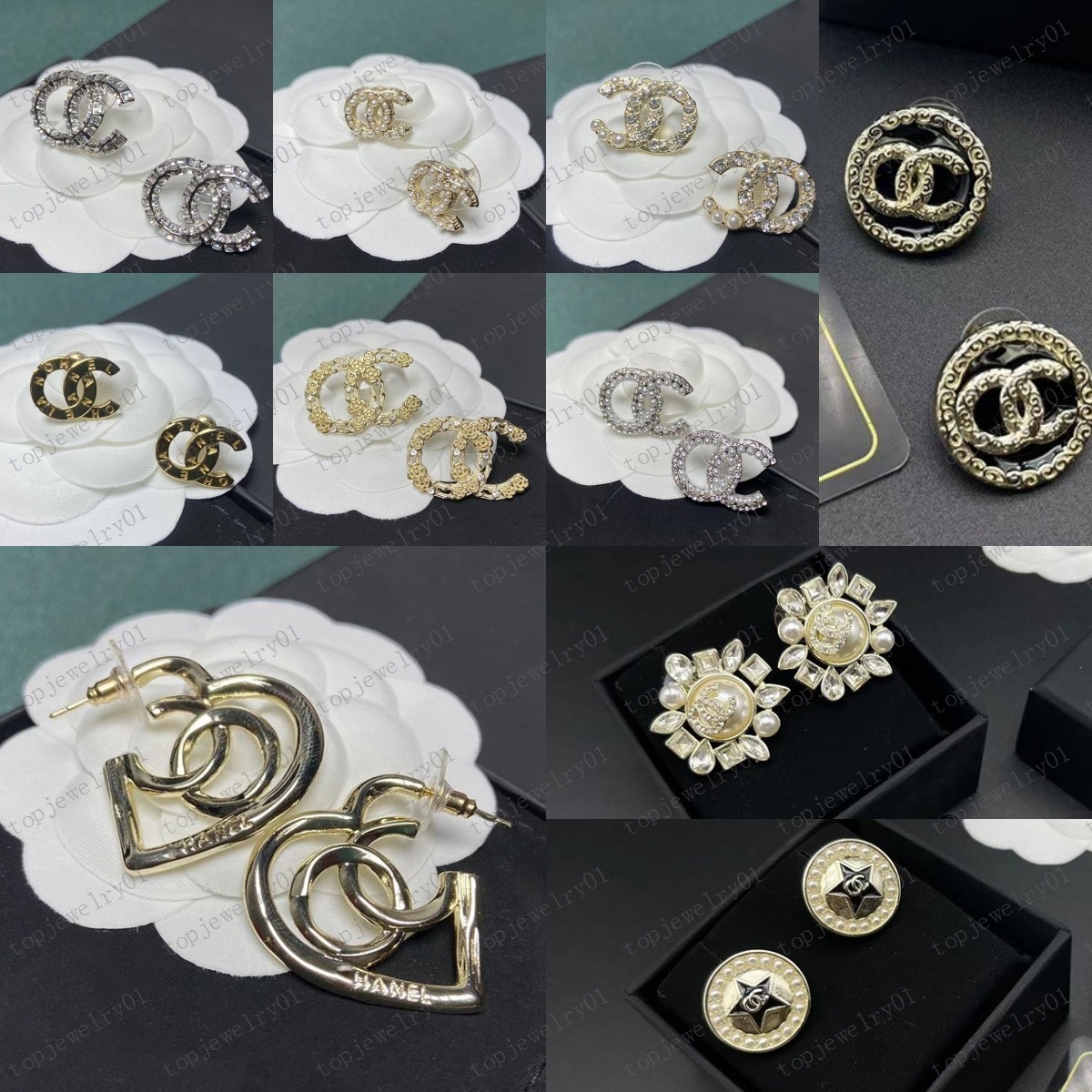 

Womens Geometric Round Pearl Stud Charm Earrings Brand Letter Crystal Rhinestone Earring 18K Gold Plated Women Wedding Party Jewelry