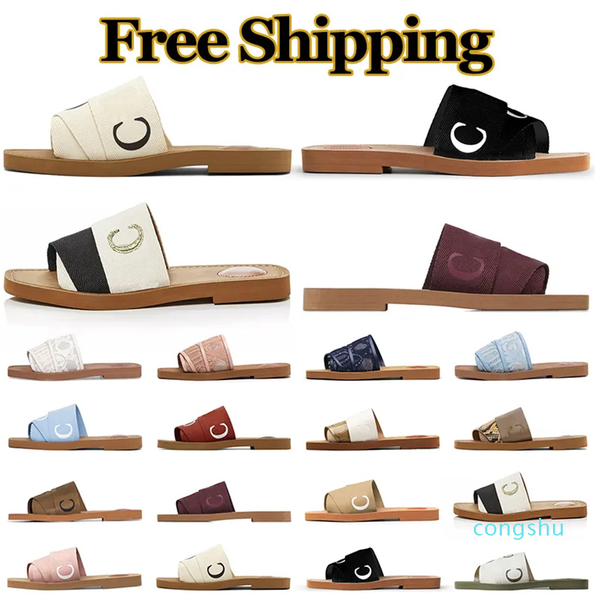 

Slippers Designer Women Woody Flat Mules Sandals Slides Sail Canvas White Black Women Outdoor Beach Slipper shoes 35-42, # 8 sportsworld2023
