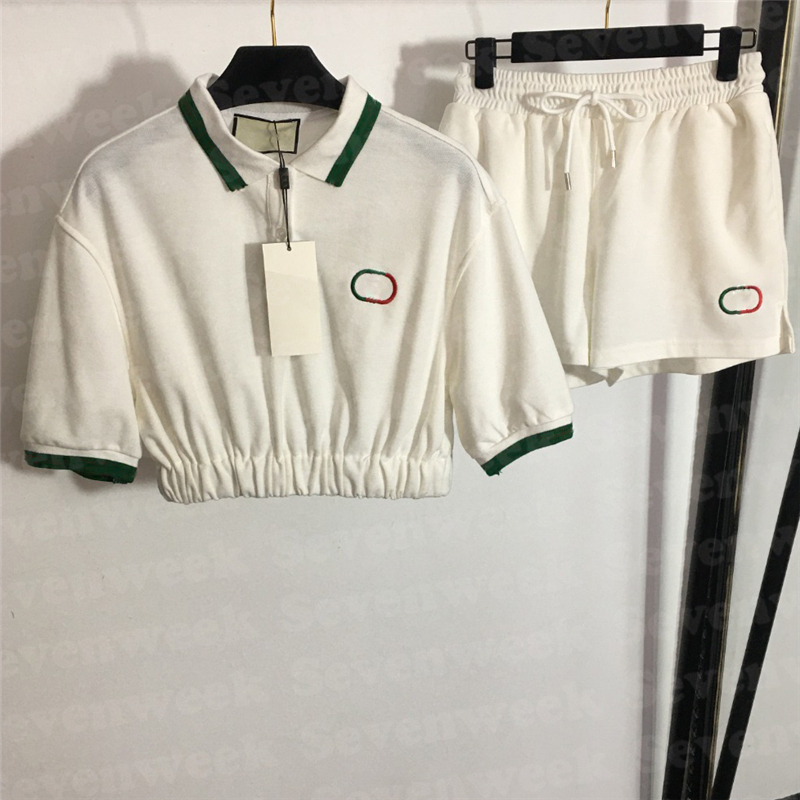

Womens Polo Tops Shorts Tracksuits Embroidered Letter Short Style T Shirts Casual Pants Sports Suits, White
