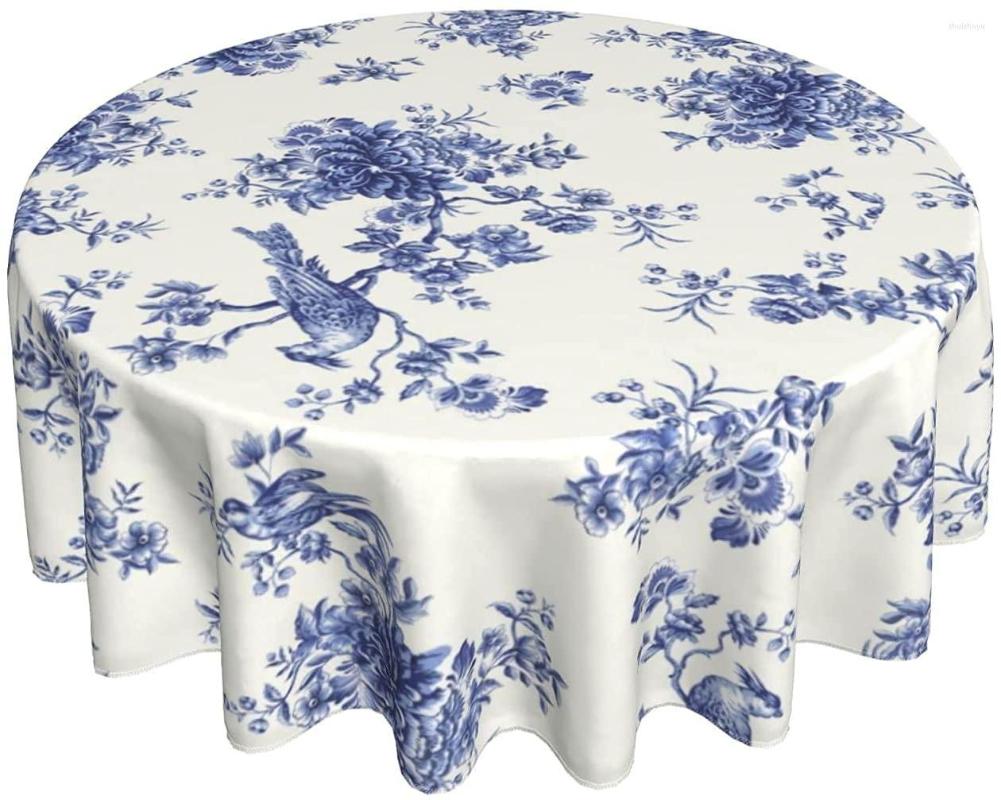 

Table Cloth Floral Blue And White Spring Tablecloth Summer Birds 60'' Round With Wrinkle Resistant For Party Tabletop Dining Room, A36