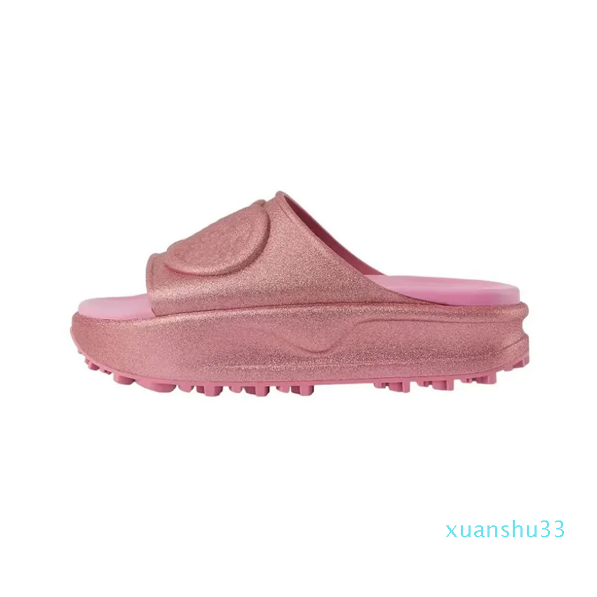 

2023 Designer Sandals Women Slippers Shinny Slides Macaron Color Thick Bottom Rubber Soft Leather Shoes, #22