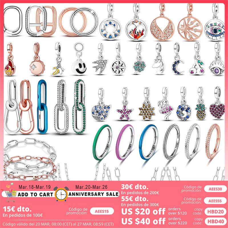 

925 siver beads charms for pandora charm bracelets designer for women Link Chain Bracelet DIY Ring Connector Hoop Link Earrings Necklace
