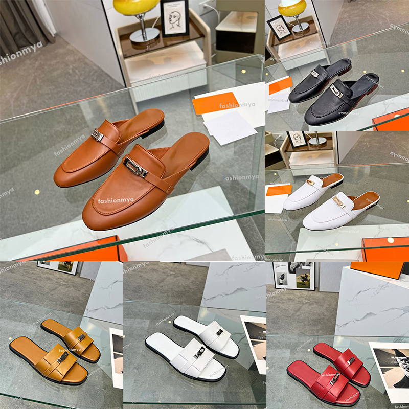 

Designer Slippers Giulia Sandals Princetown Silver Buckle Mules Women Loafers Calfskin Slipper Brown Black Slide Flats Size 35-42