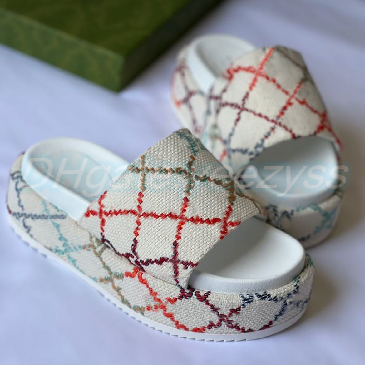 

woman slipper designer flatform double G canvas luxury man slide Interlocking sandal flat Embroidered Rubber summer shoesbeach home fast shipping, #28